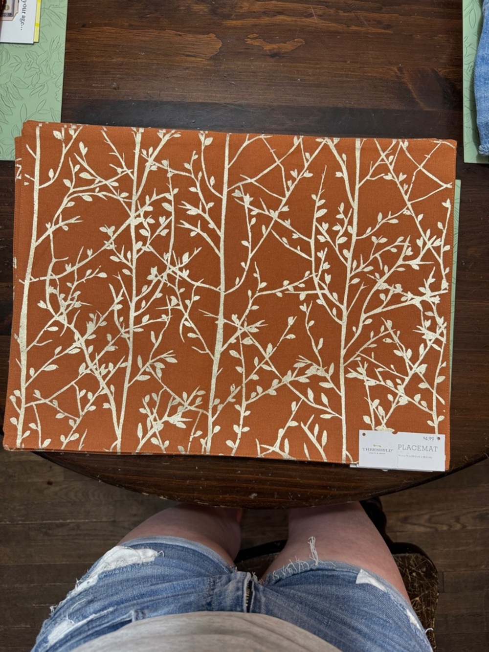 Threshold Rust Orange Placemat with Gold Botanical Vine